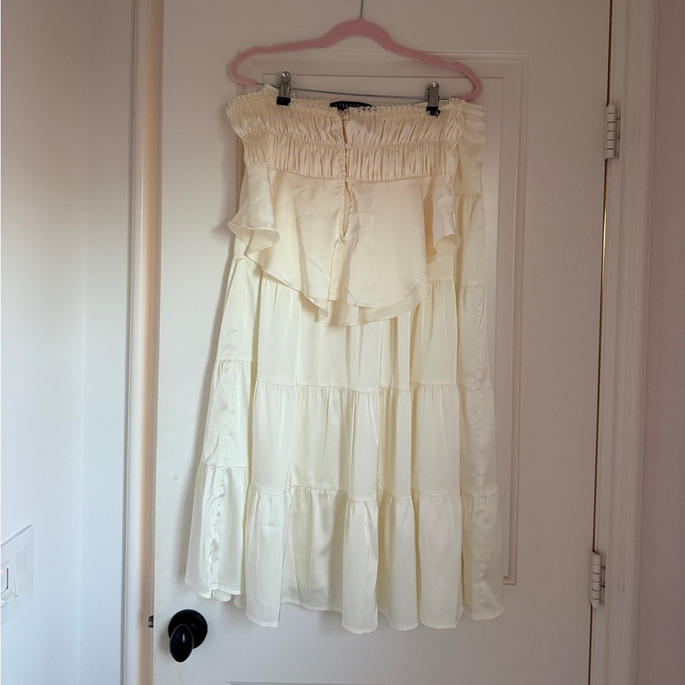 Lioness Cream Off-Shoulder Tiered Maxi Skirt
